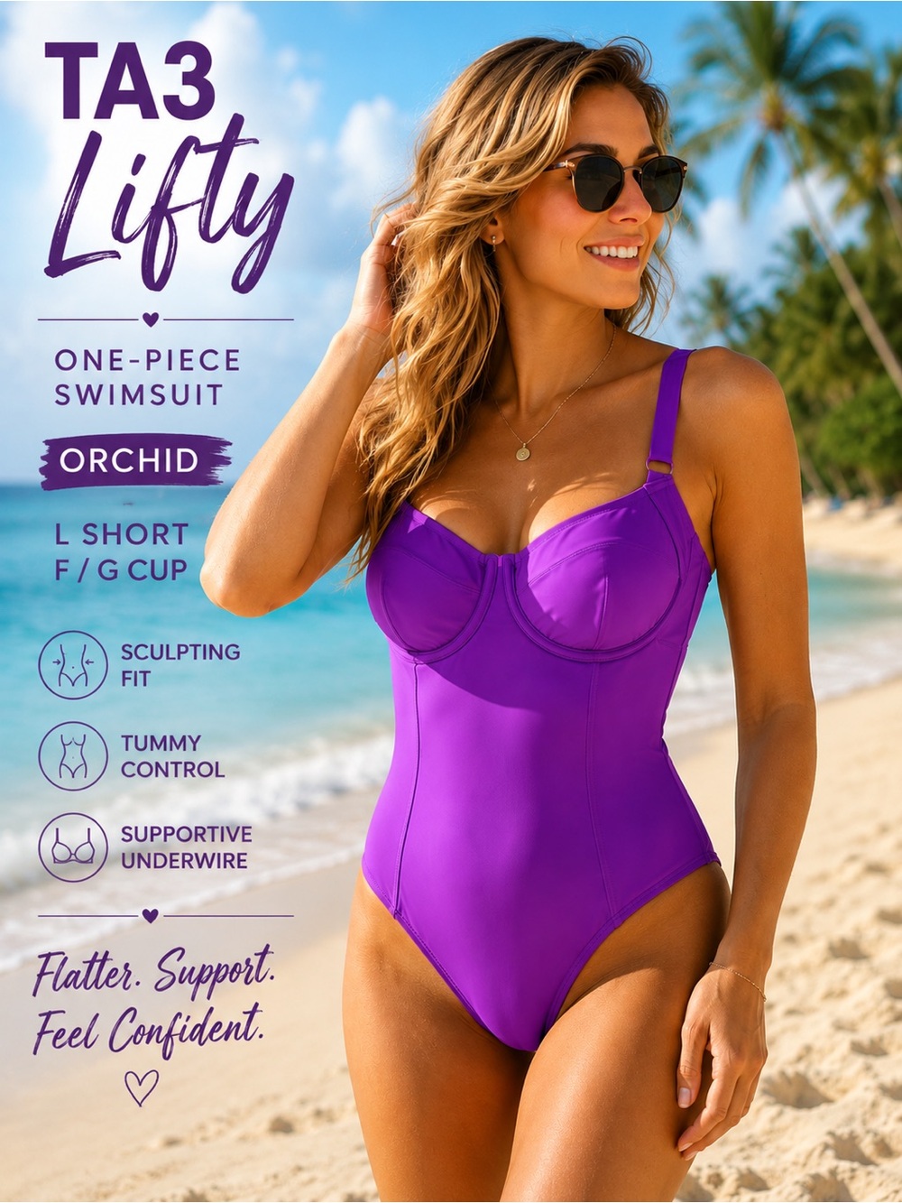 NWT TA3 Lifty One-Piece Swimsuit Orchid L Short F/G Tummy Control Shaper